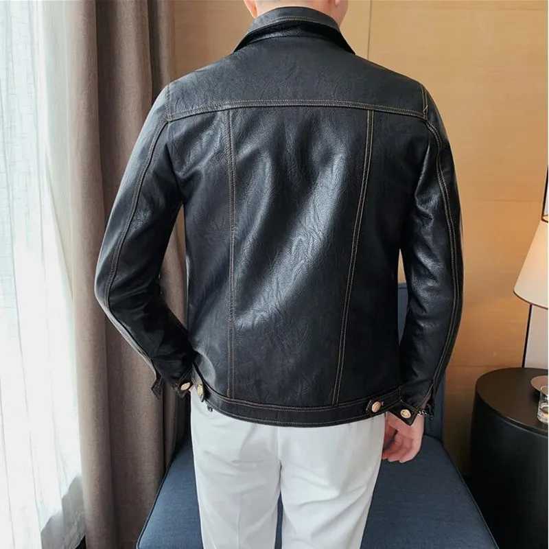 2022 Spring Autumn Black Pu Leather Biker Jacket Men Style Long Sleeve Zipper Leather Coat Fashion Men Clothing Plus Size 3XLX240913