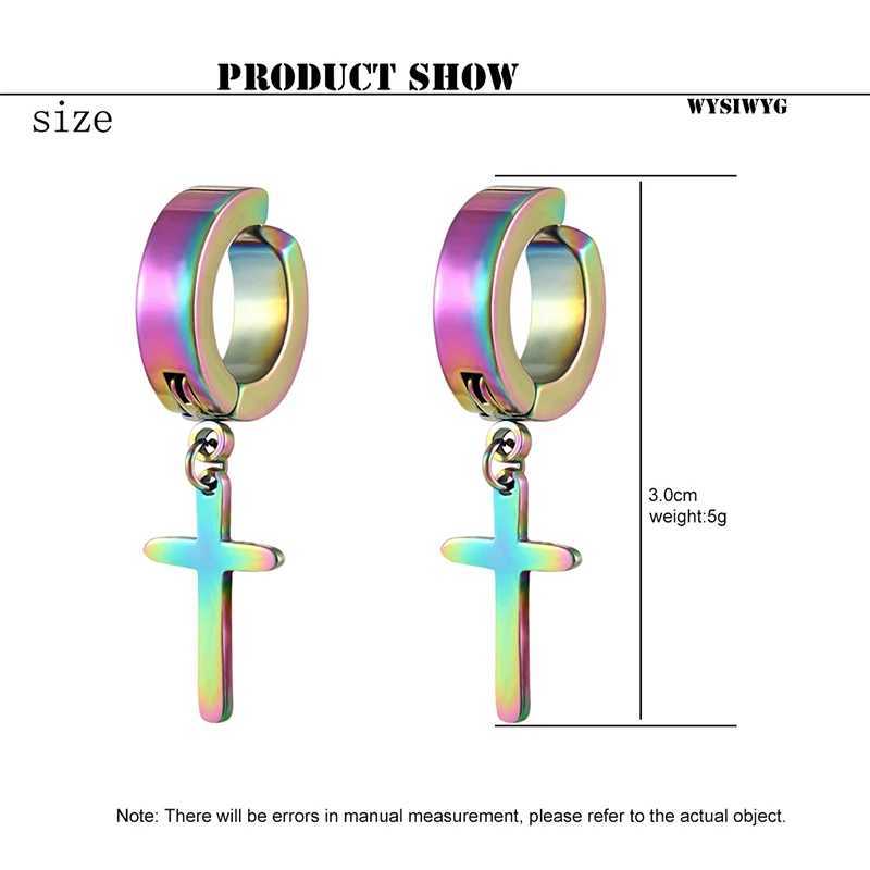 Trend Punk Rock stainless Steel No ear hole Earrings Big Cross Clip Earrings Male Female Fashion Jewelry Black Golden MulticolorX240913