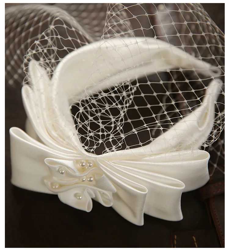 Vintage Champagne Mesh Bow Headband Bridal Headdress wedding hair AccessoriesX240913