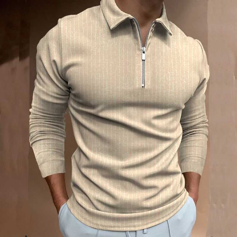 Simple Line 3D printed polo zipper long sleeved mens button fashion shirt W240913