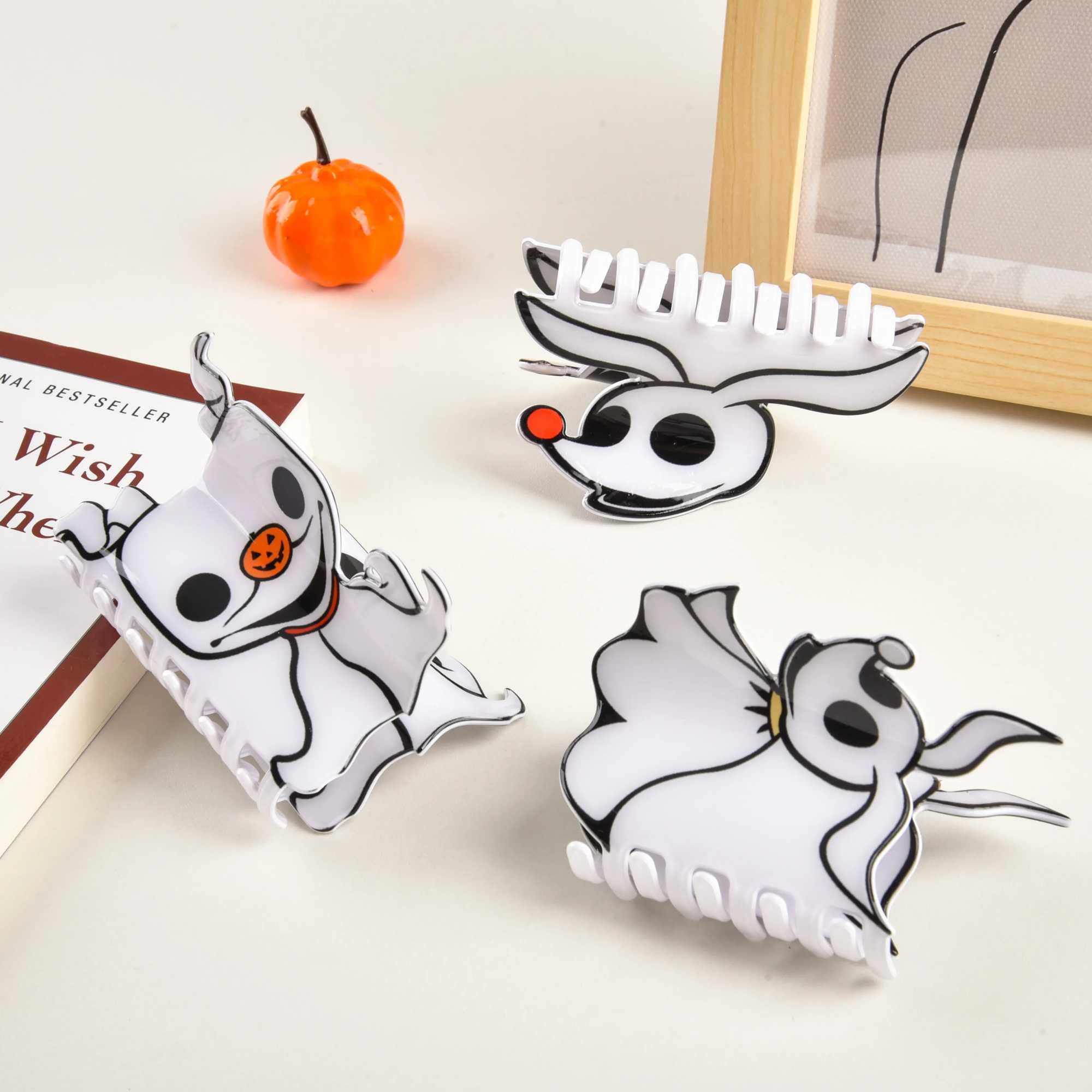 DS New Halloween White Ghost Print Acrylic Hair Claw Horror Series Claw Clip Crab Hair Clip for Women Girls Hair AccessoriesX240912