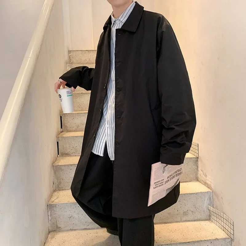 Trendy Medium-length Loose-fit Spring Autumn Jacket For Men Korean Style Casual Youth Versatile Trench Coat Thin Thickness Y240913