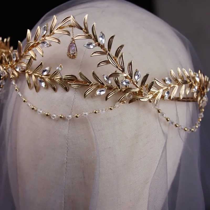 Gold Color Leaf Wedding Crown Women Prom Hairband Bridal Forehead Tiara Bride Hair Piece AccessoriesX240913