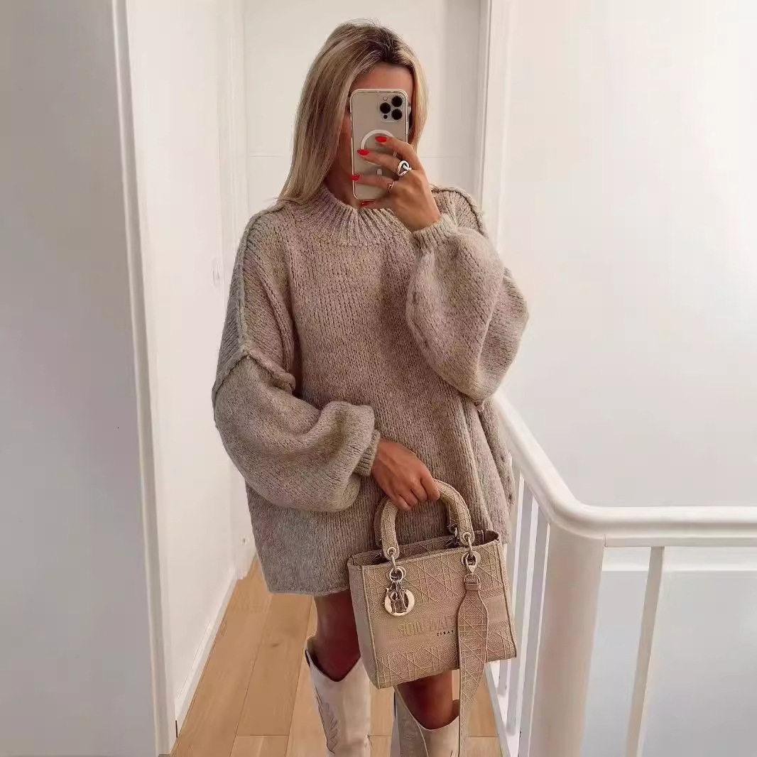 2024 women's autumn and winter simple new style temperament thin round neck knitted pullover sweater