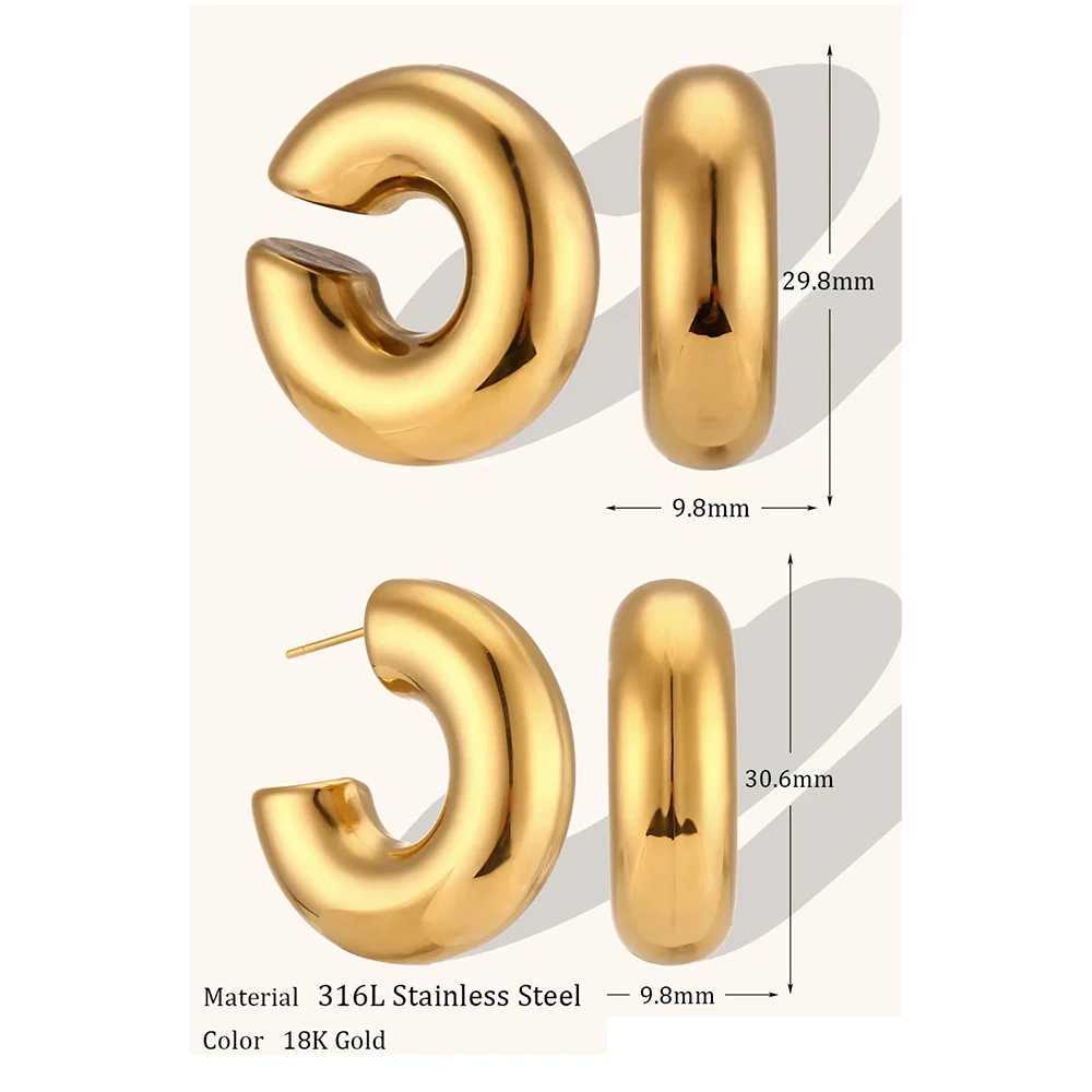 Extra Large Earclips Chunky Smooth Stainless Steel Clip Earrings for Women Gold Plated Oversize Circle Ear Cuffs Without PiercedX240913