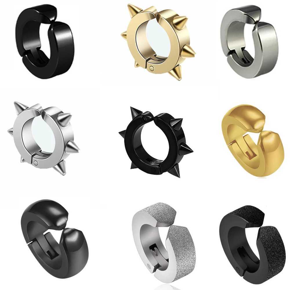 1 Pcs titanium steel Ear Clip Non Piercing Fake Round Earrings for Woman Man Personality Fashion Jewelry Punk Rock StyleX240913