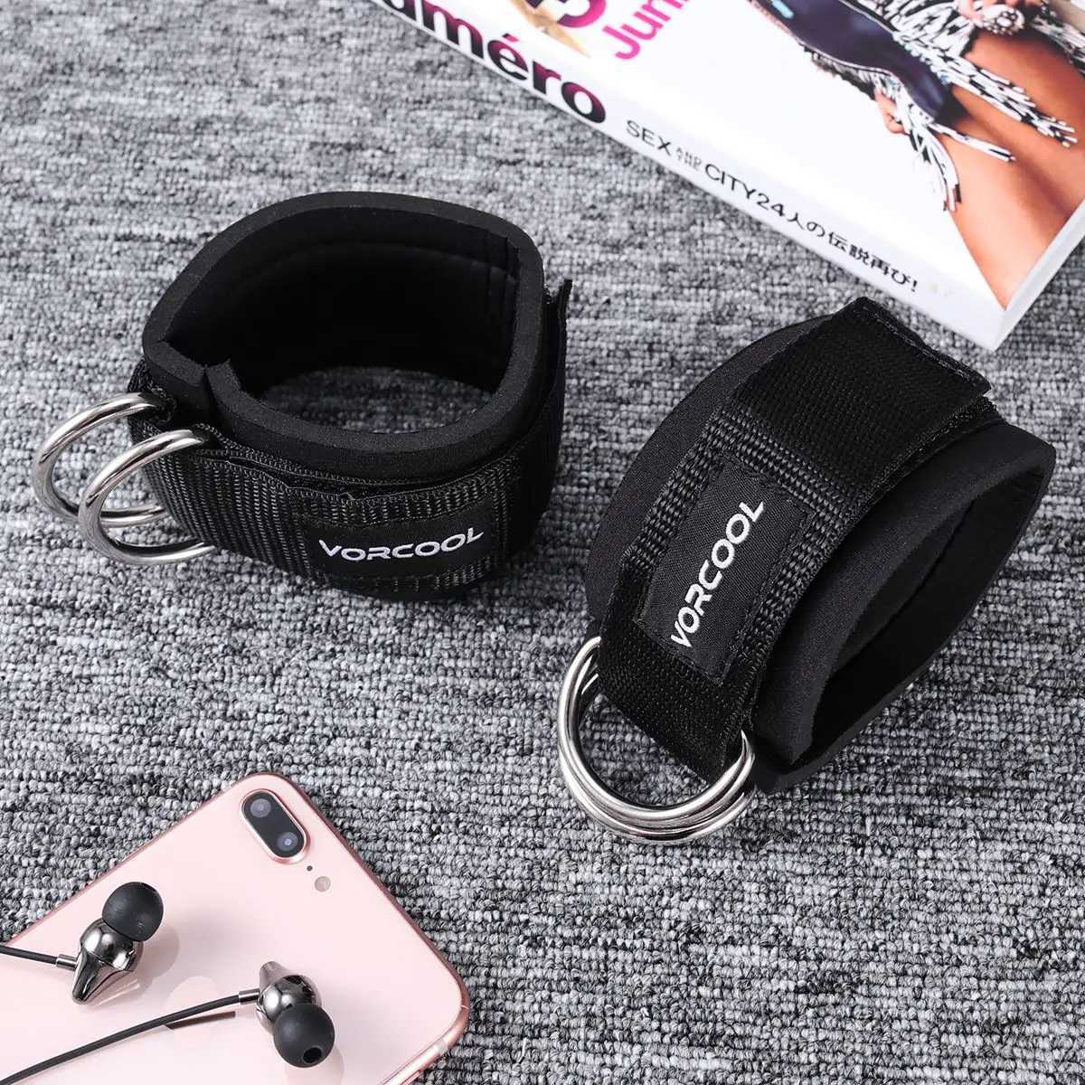 VORCOOL Black 2pcs Ankle Straps Padded D-ring Ankle Cuffs for Gym Workouts Cable Machines Leg Exercises with Carry Bags Y240913