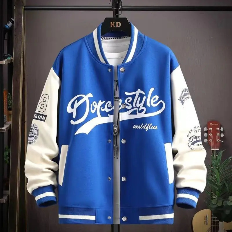Spring and autumn outerwear mens jacket baseball suit trend handsome first high school jacket with velvet 240906