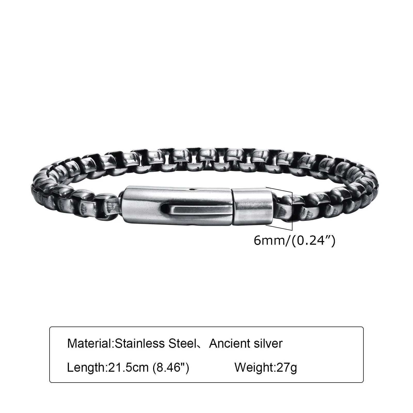 Vnox 6mm Box Chain Bracelets for Men Basic Punk Stainless Steel Links Wristband Casual Male JewelryX240913