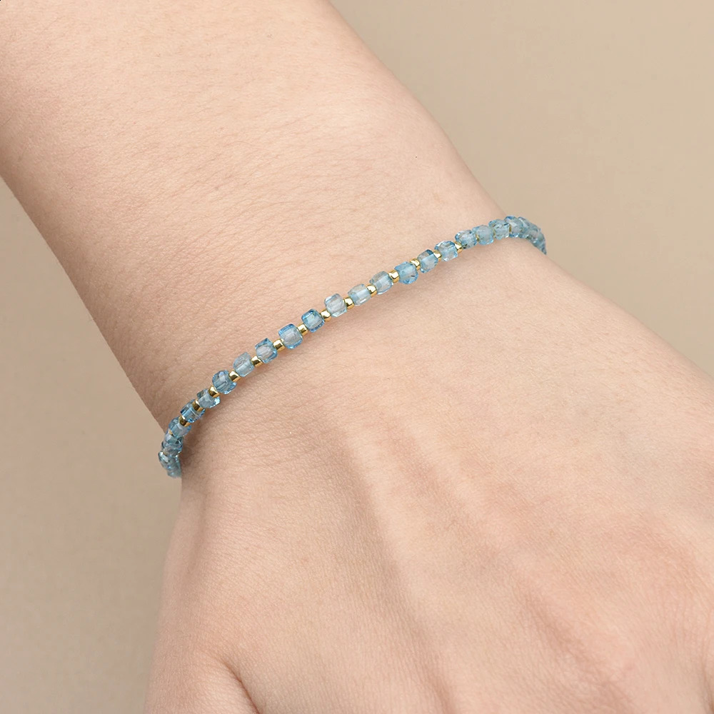 2MM Simple Natural Stone Faceted Cubes and Seed Beads Bracelet with Brass Clasp for Daily Wear Birthday Gift Women Jewelry 240906