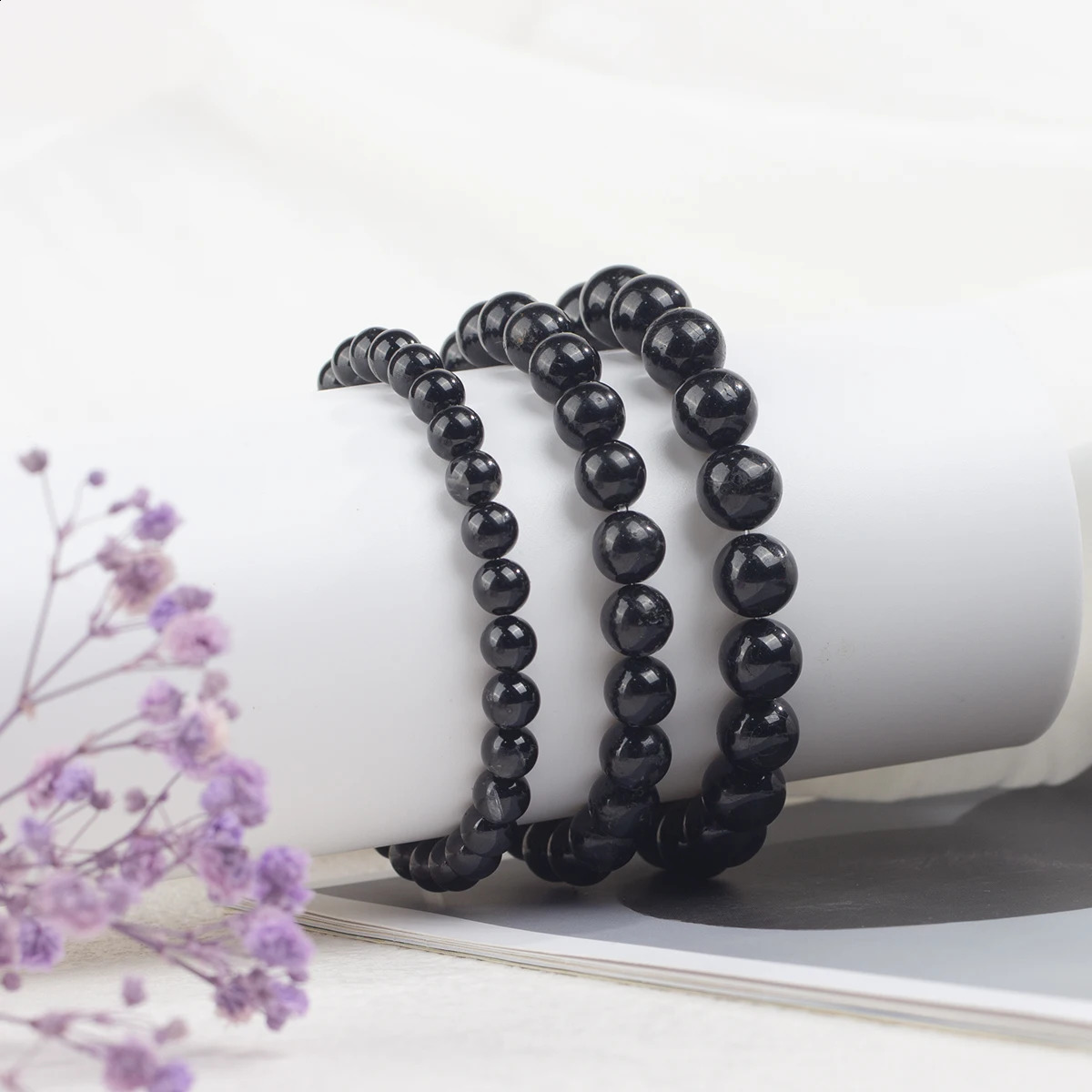 1Pcs Natural black tourmaline handmade beaded 6mm10mm personality bracelet neutral holiday gift to friends 240906