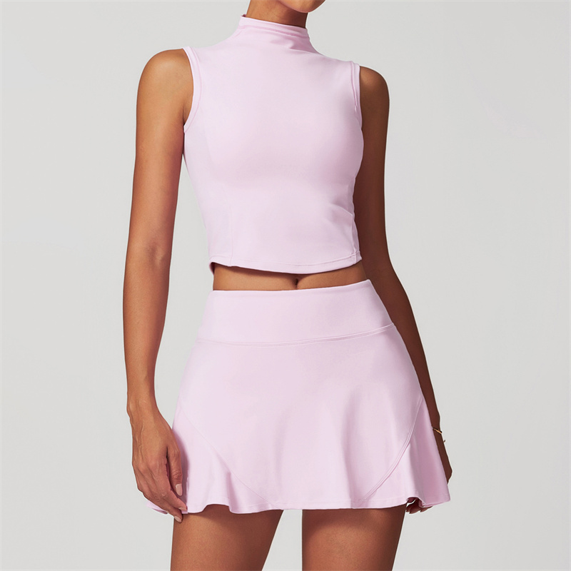 Women s Two-piece Yoga Set Skirt Vest Tennis Sports Running Tight Skirt Elastic High Waist Sports Slimming Sleeveless Top