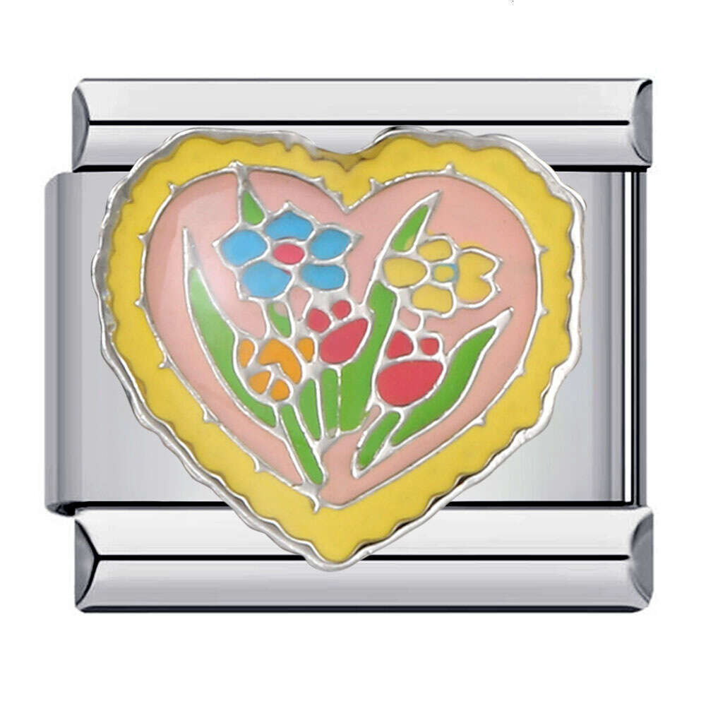 New Valentine's Day Elements Bead Welding Enamel Cartoon DIY Fashion Bracelet Italian Charm Links Fit 9Mm Bracelet Jewelry DIY Making Gifts