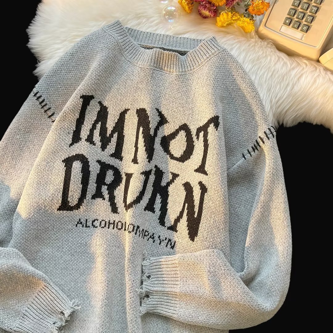 Halloween Men Sweaters Shabby style Autumn and Winter Thick Sweater Mens Korean Edition Trendy Knitted Sweater Winter Hong Kong Style Lazy Mens crew n