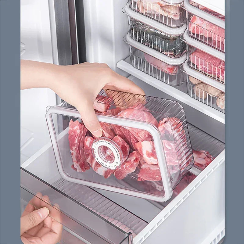 Refrigerator Storage Box Timing Fresh Fridge Organizer Vegetable Fruit Food Storage Containers Pantry Kitchen Organizer 240905
