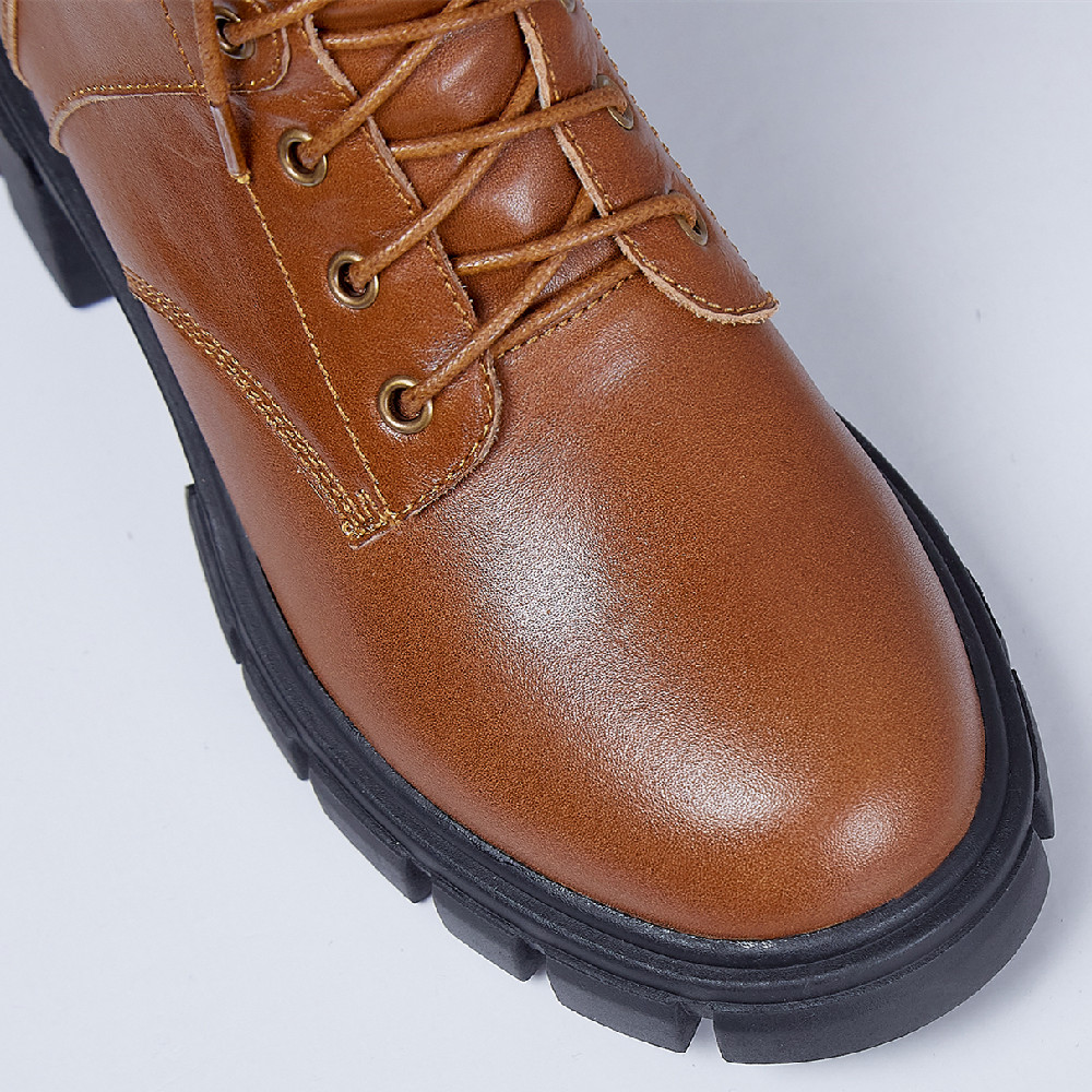 genuine Women's leather chunky heel platform autumn ankle round toe lace-up motorcycle punk martin short boots shoes efe1