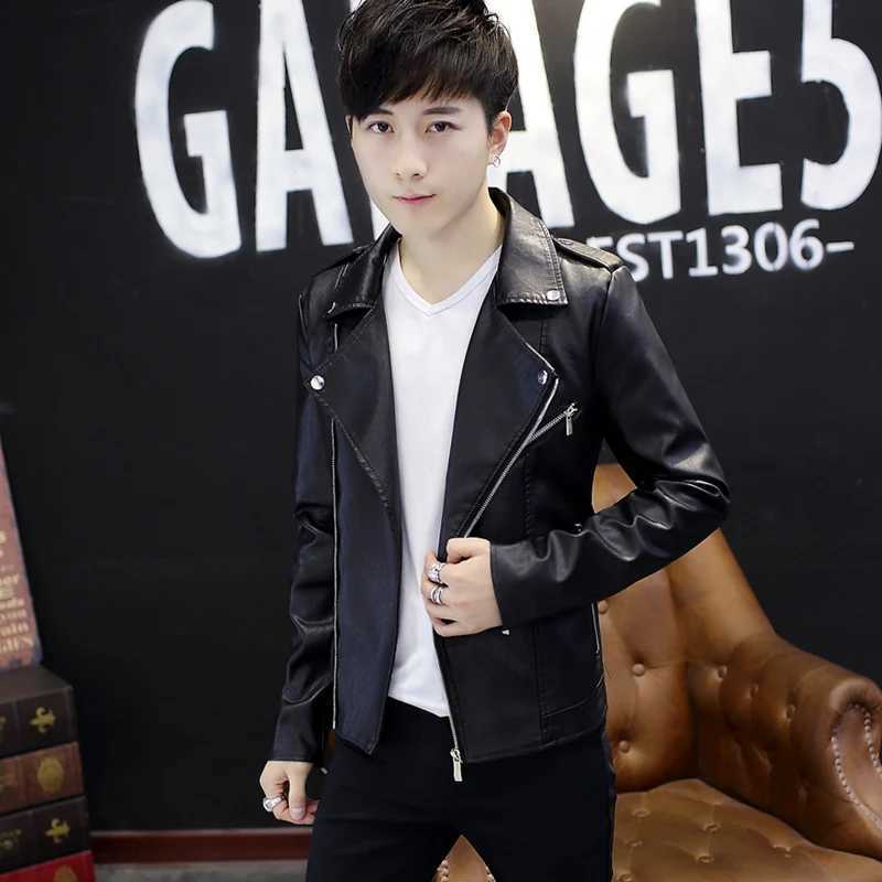 Mens Leather Jackets Men lapel Collar Coats Male Motorcycle Leather Jacket Short belt jacket Casual Slim Brand ClothingX240913