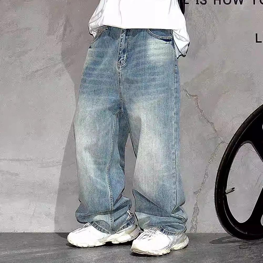American Streetwear High Quality Baggy Jeans Mens Clothing Korean Fashion Denim Pants Hip Hop Stacked Jeans Vintage Trousers 240912