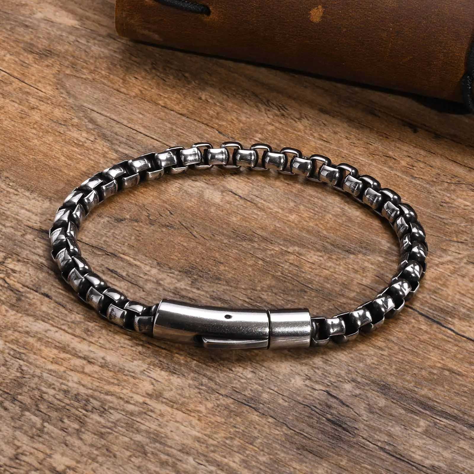 Vnox 6mm Box Chain Bracelets for Men Basic Punk Stainless Steel Links Wristband Casual Male JewelryX240913