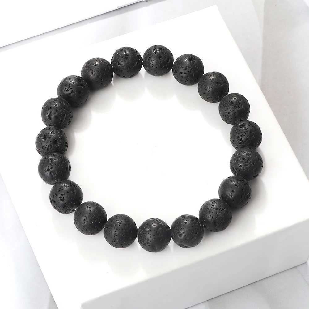 Natural volcanic bead bracelet mens charm black lava bracelet essential oil diffusion elastic bracelet womens jewelry Pulseras W240913