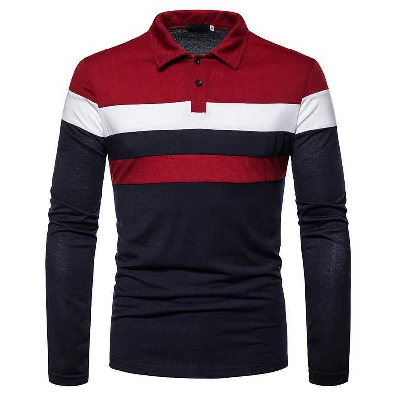 2024 Spring/Autumn New Mens Fashion Stripe Color Blocked Collar Long Sleeve Bottom Shirt Casual Polo Top W24091316