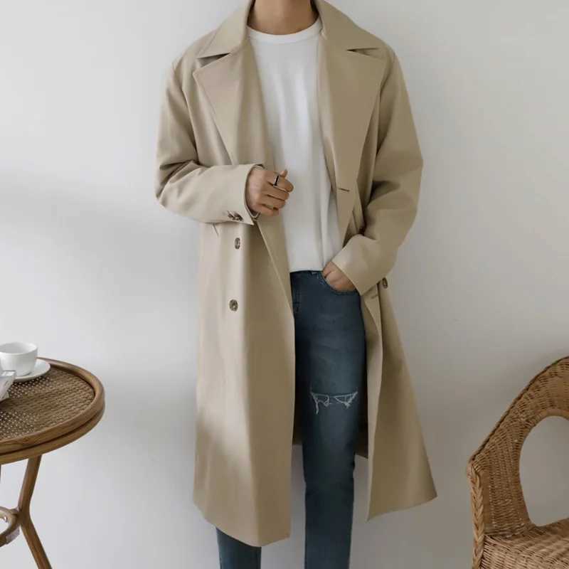 Mens Wear Mid-length Trench Coat Thin Style Korean Trendy Handsome Coat Autumn Knee-high Trench Coat Windbreaker Y240913