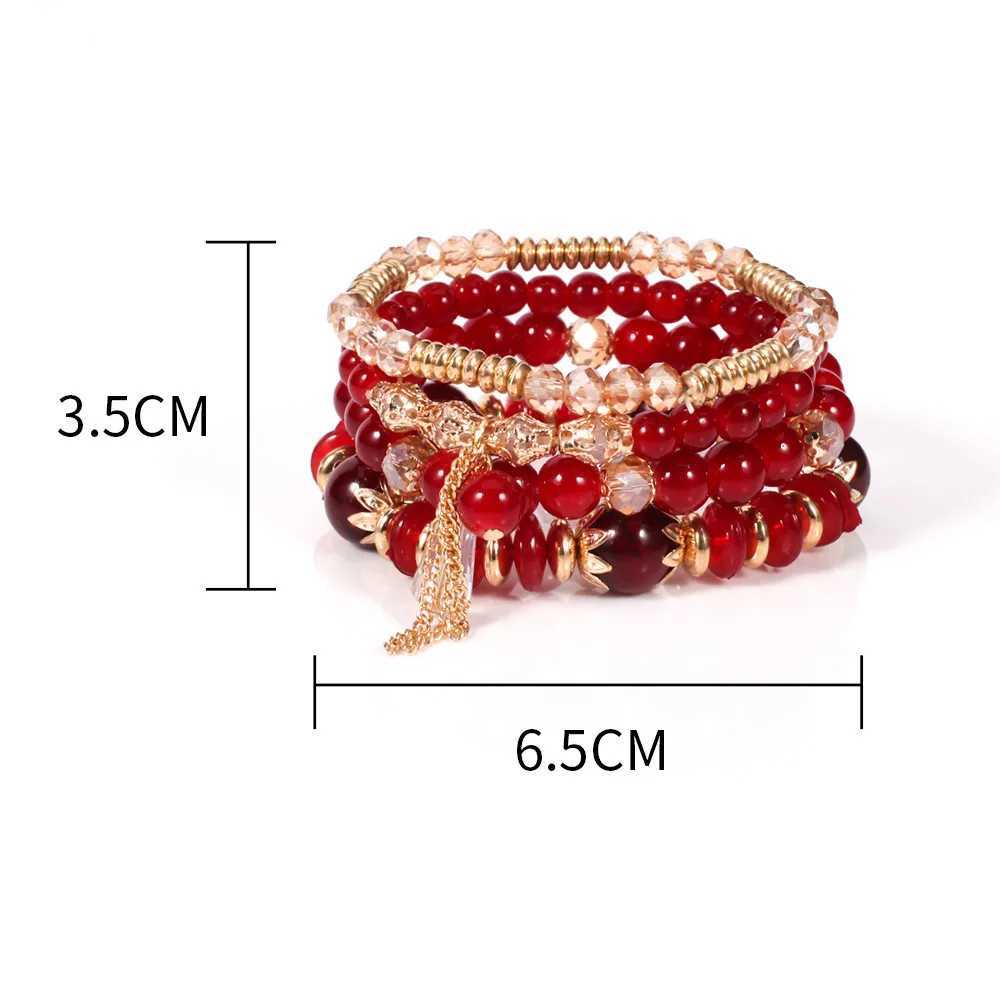 4pcs set of Korean Bohemian multi-color crystal bead bracelet womens ethnic heart-shaped charm bag bracelet Pulseira Feminina W240913