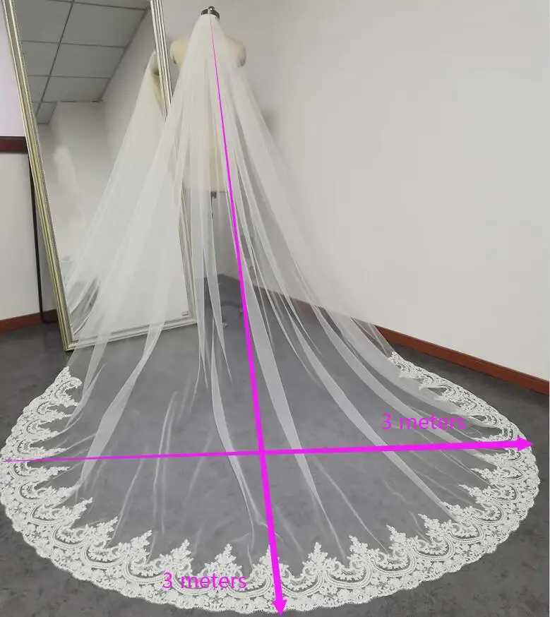 Cathedral Long Wedding Veil with Comb One Tier 3M New White Ivory Bridal Veils 1 Layer Welon for Bride Wedding AccessoriesX240913