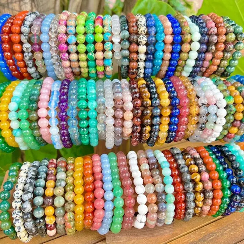 5piece set 6piece 10piece random color natural crystal bead bracelet mens and womens elastic 240906