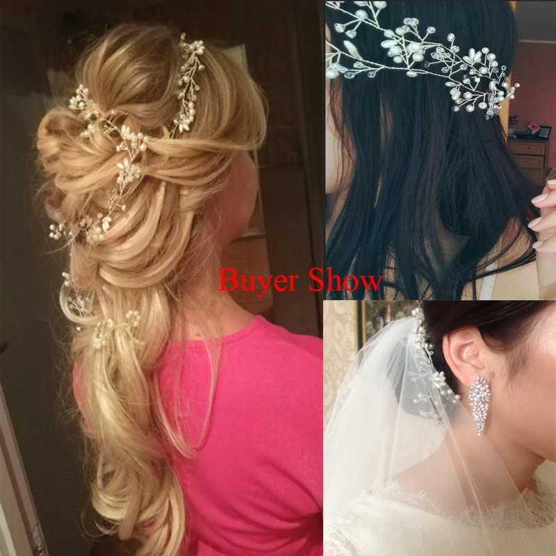 Wedding Bridal Bridesmaid Handmade Rhinestone Pearl Hairband Luxury Hair Accessories Headpiece Fascinators Tiara 30cm LongX240913