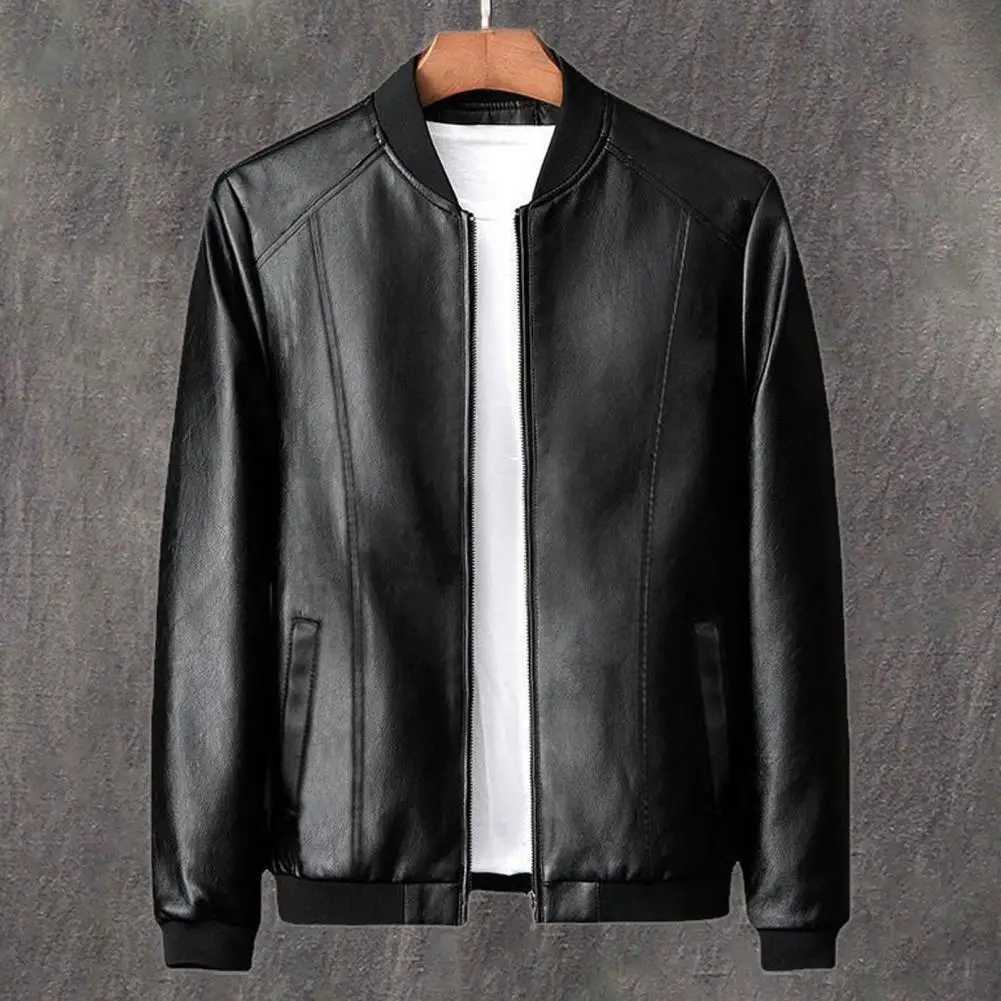 2023 Autumn Leather Jacket Men Stand Collar Slim Pu Leather Jacket Fashion Motorcycle Coat Mens Moto Biker Leather CoatX240913