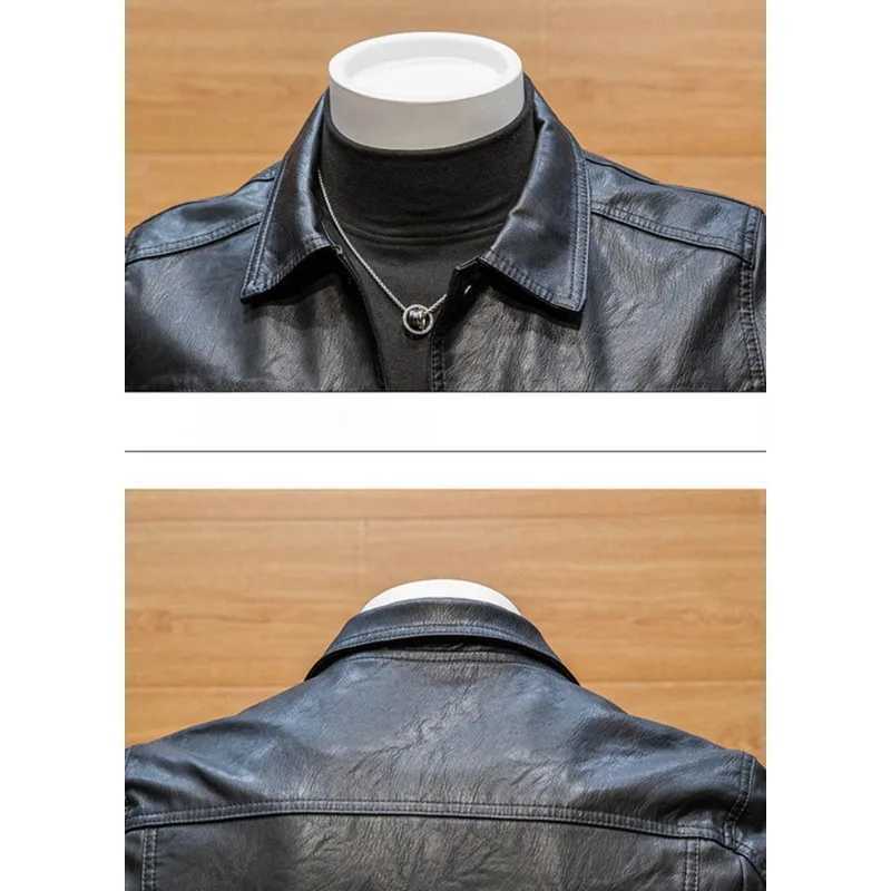 2023 New men Winter Faux Leather clothing short Leisure pu Overcoat stand-up collar loose Jacket self-cultivation OutwearX240913