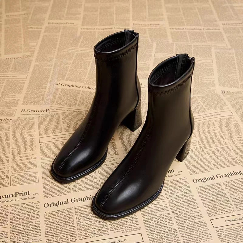 Autumn Winter Warm Fur Women Ankle Boots Fashion Elegant Back Zippers Shoes Thick Heel Womens Modern Short Booties 240904