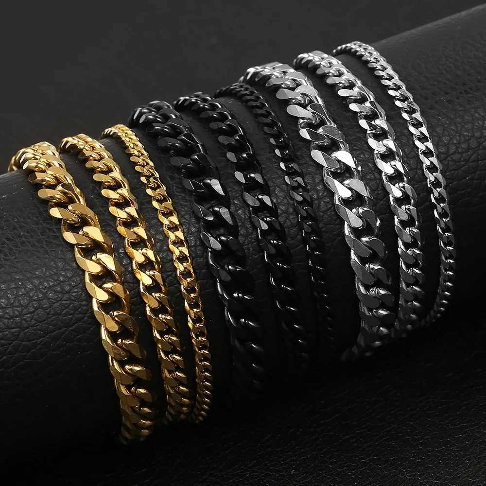 Davieslee Mens Bracelet Chain Polished Stainless Steel Gold Silver Color Chains Bracelet for Men Cuban Link 3/5/7/9/11mm KBM218X240913