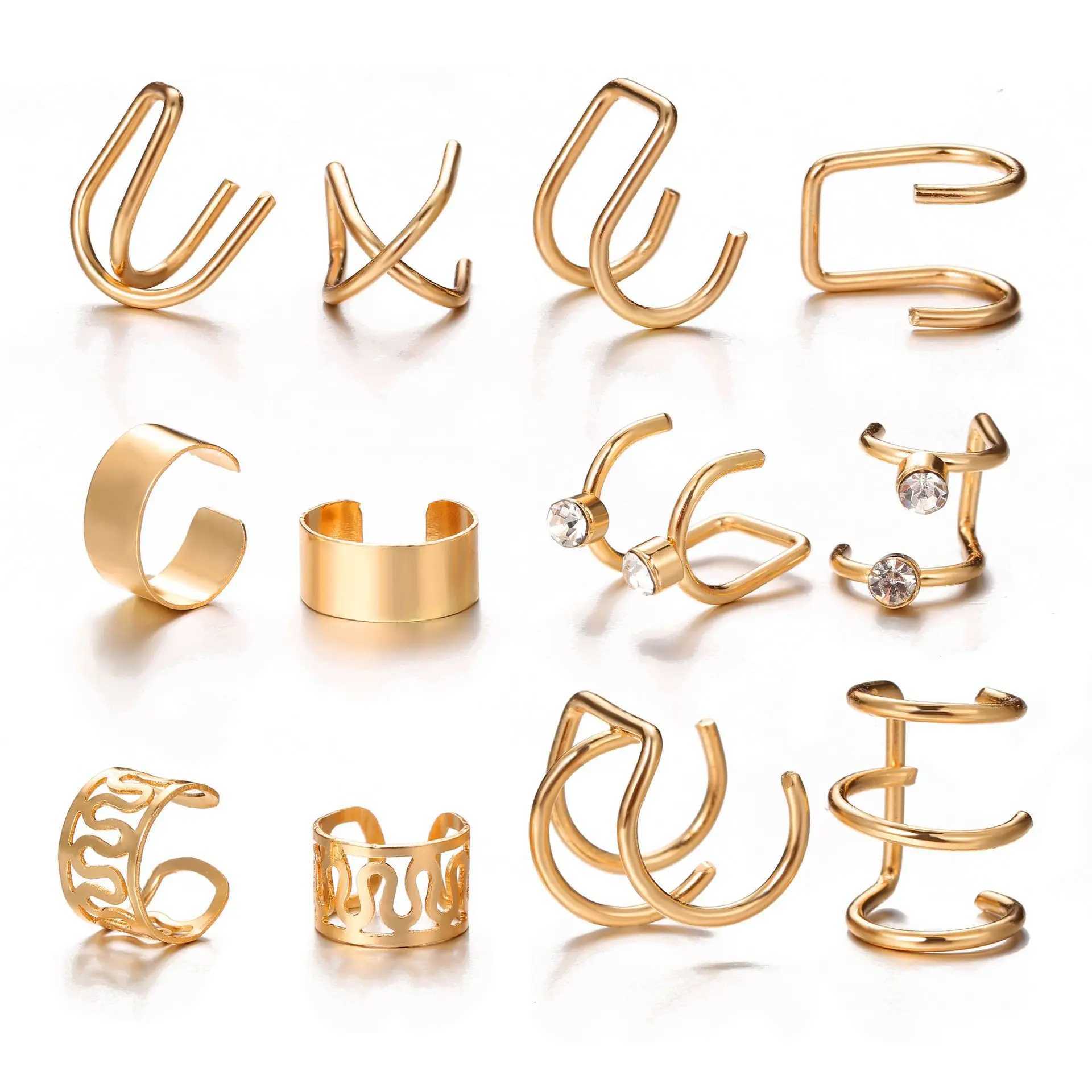 12 Pcs/set Punk Simple Wrap Earring Set For Women Clip on Earrings No piercing Ear Cuff Fashion Female Jewelry GiftX240913