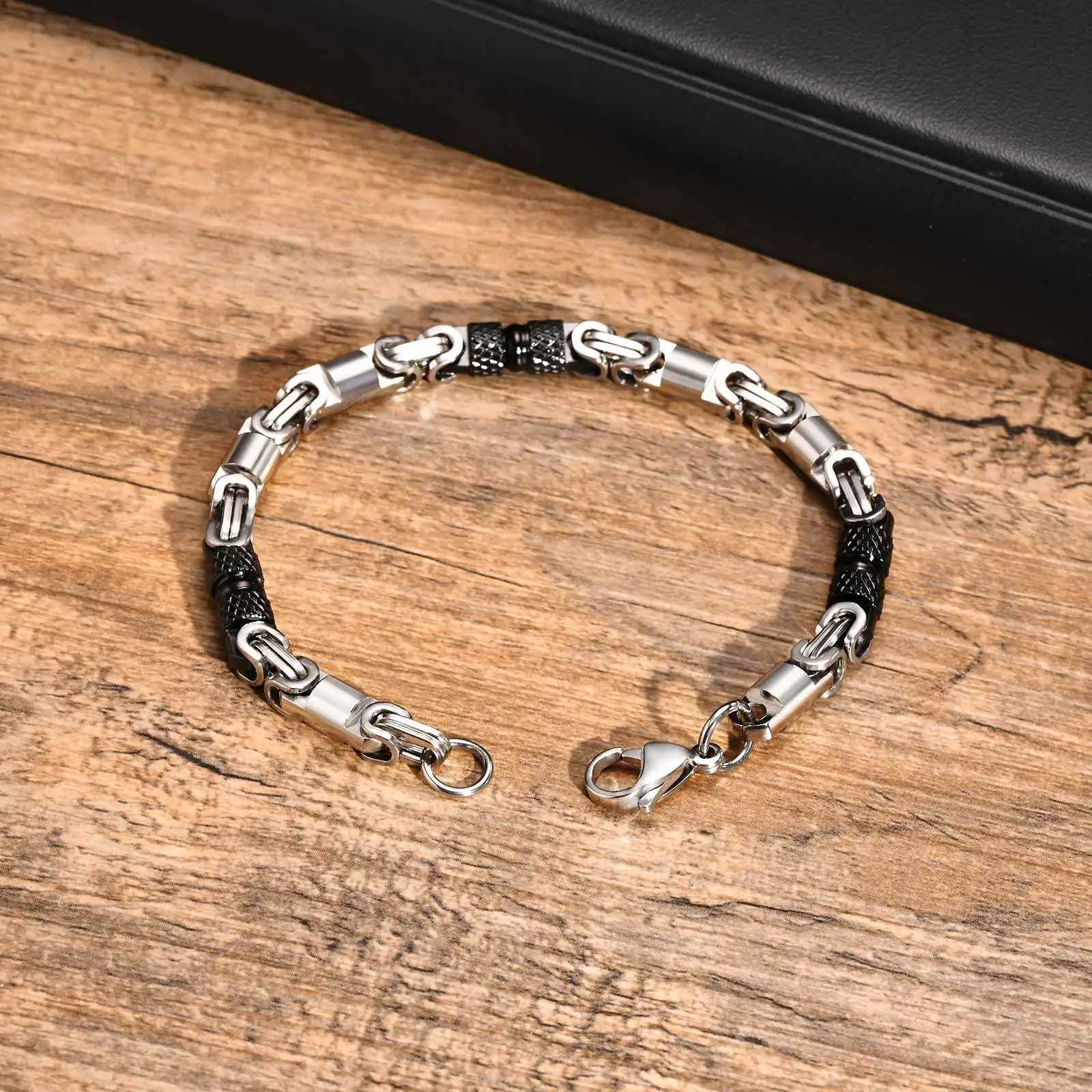 Vnox 6mm Cool Byzantine Bracelets for Men Boys Black Silver Color Stainless Steel Link Chain WristbandPunk Rock Hiphop JewelryX240913