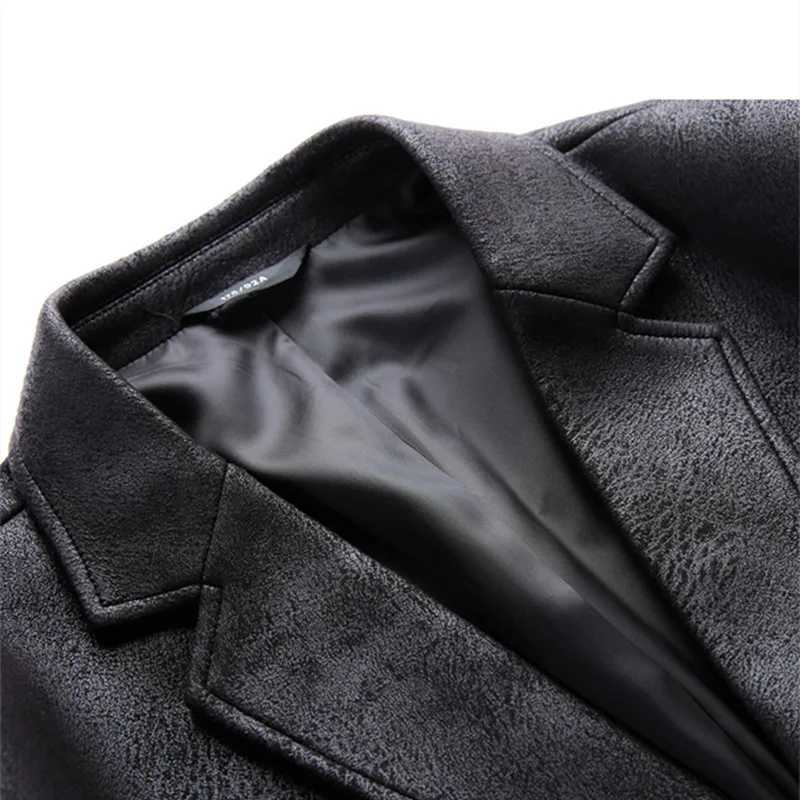 2021 New Men Leather Jackets 2 Button Formal Dress Suits Fashion Man Blazers Black Brown Solid Motorcycle Coat Suede Jacket MaleX240913