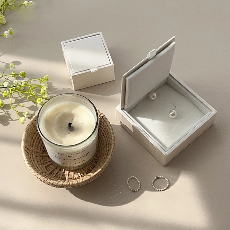 High-end Wooden Jewelry Box White Square Glitter Jewelry Gift Packaging Box Rings Necklace Earrings Badges Storage Display Case 240910