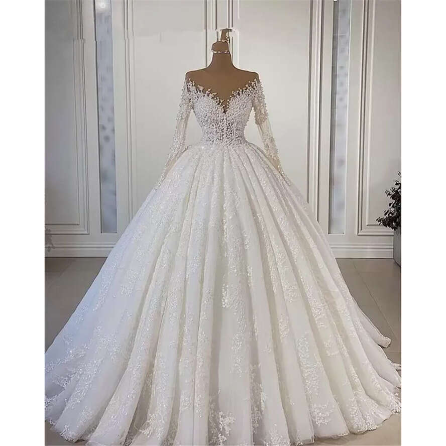 Gown Ball 2022 Bg Wedding Dresses Bridal Gowns Lace Appliques Jewel Neck Long Sleeves Illusion Crystal Beading Or Length Vestidos De Novia Plus Size s