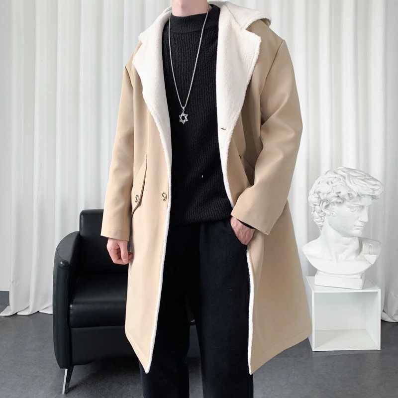 Mens Windbreaker Long Fleece Trench Coat Harajuku Mid-Length Casual Hip Hop Hooded Outwear Streetwear Overcoats Y240913