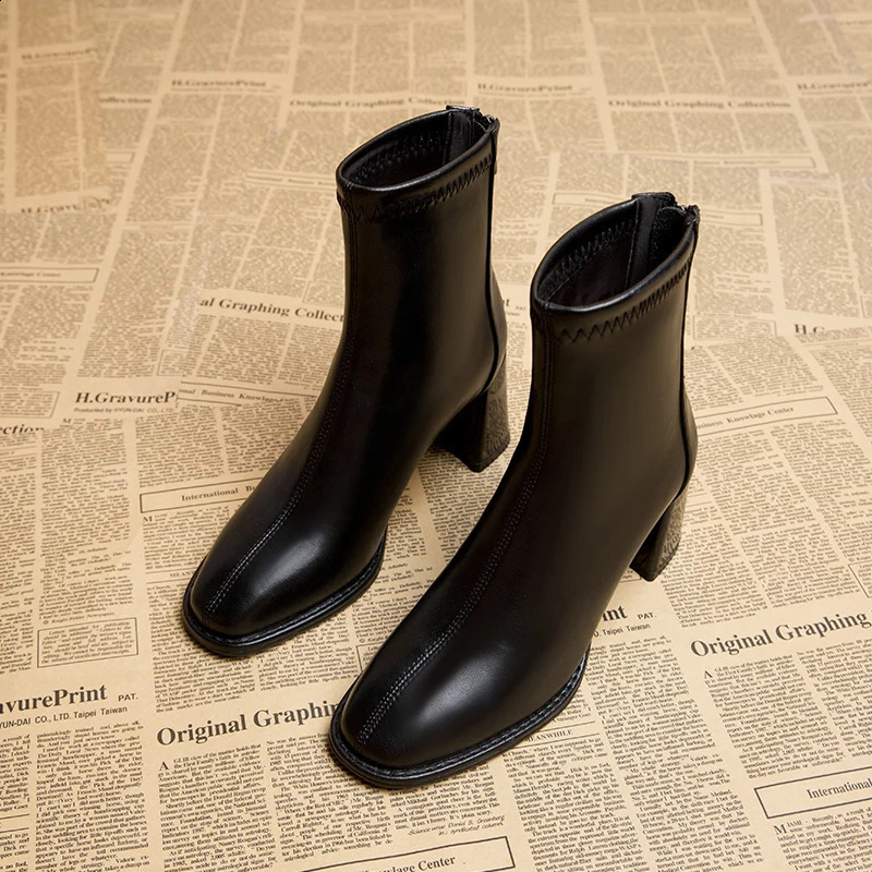 Autumn Winter Warm Fur Women Ankle Boots Fashion Elegant Back Zippers Shoes Thick Heel Womens Modern Short Booties 240904