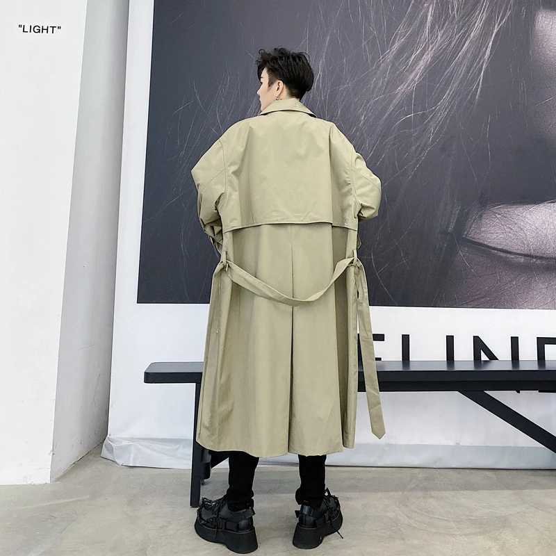 Hairstylist windbreaker mens Korean fashion mid long cool off the knee coat British style autumn ins couple coat Y240913