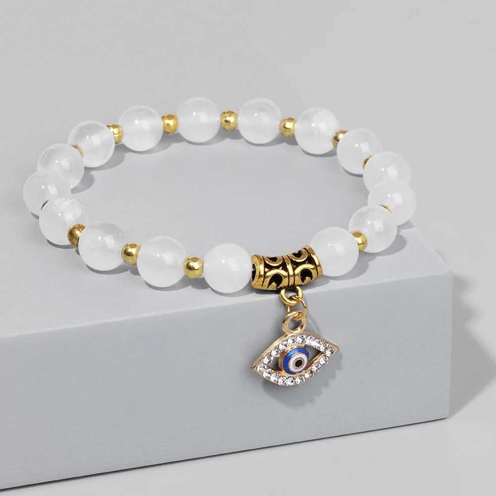 Womens High Quality Bead Bracelet Natural Stone Gold Bead Bracelet Evil Eye Pendant Bracelet Womens Healing Yoga Jewelry W240913