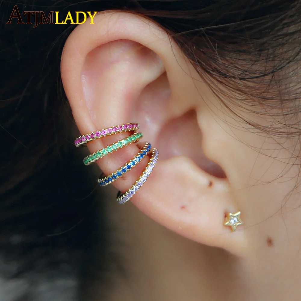 Ear Cuff micro pave cz circle 925 sterling silver mix rainbow CZ earrings no pierced stack small sized little girl earring cuffX240913