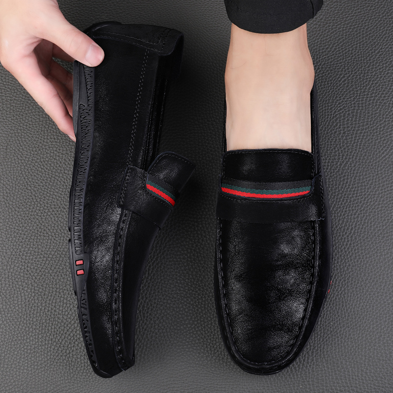 Genuine Leather Men Casual Brand 2023 Mens Loafers Moccasins Breathable Slip on Black Driving Shoes Plus Size 37-45 dh1102140750