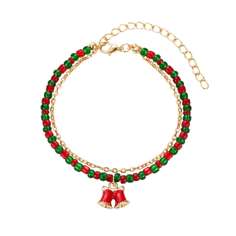 Fashion Red Bead Christmas Bracelet for Women Ethnic Alloy Cute Cartoon Drip Oil Party Gift Jewelry Wholesale 240912
