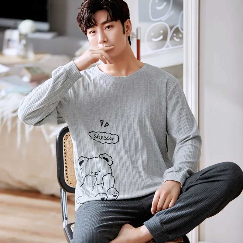 Cotton Pajamas Set For Men Korean Fashion Nightwear Pjs Plus Size 3XL Home Suit Male Pijamas Sleeping Tops Home Clothes Homme Y240913