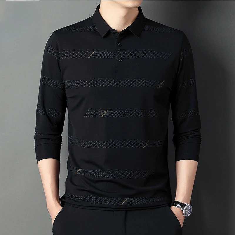 Fashion Men Long Sleeve Cotton Stripe Polo Shirts Spring Autumn New Korean Casual Male Clothes Lapel Loose Streetwear Tops 2023X240912