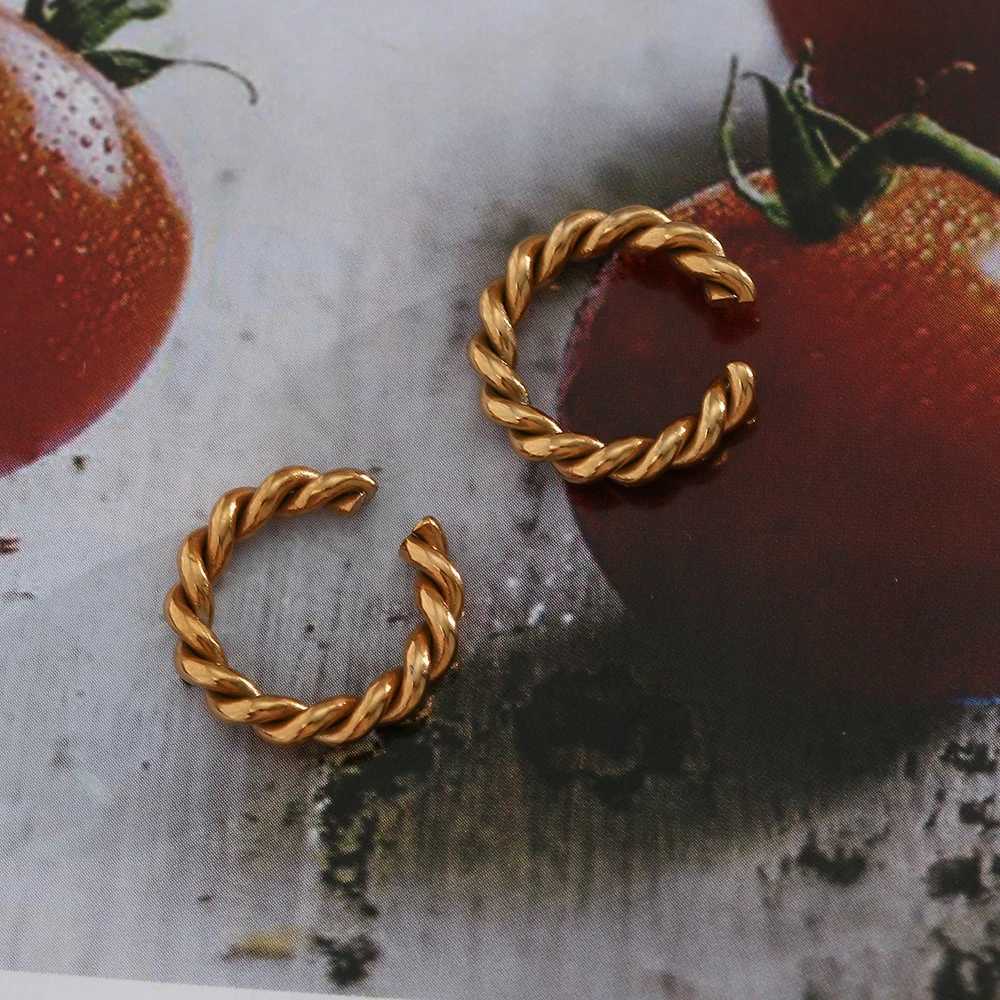 E.B.belle Minimalist Stylish Rope Twisted Chain Small Ear Cuff Stainless Steel Gold Plated No Piercing Clip On Earring For WomenX240913