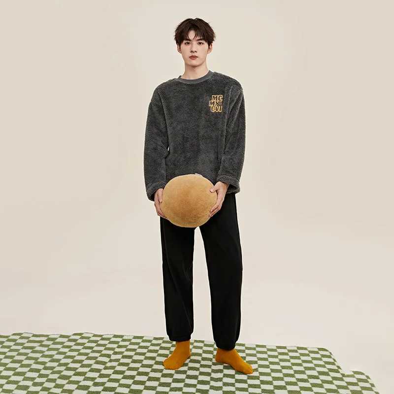 Semir Couple Pajamas Suit Men Autumn And Winter Thick Plus Velvet Cationic Fleece Lapel Cardigan Lace Home Pajamas For Man Y240913